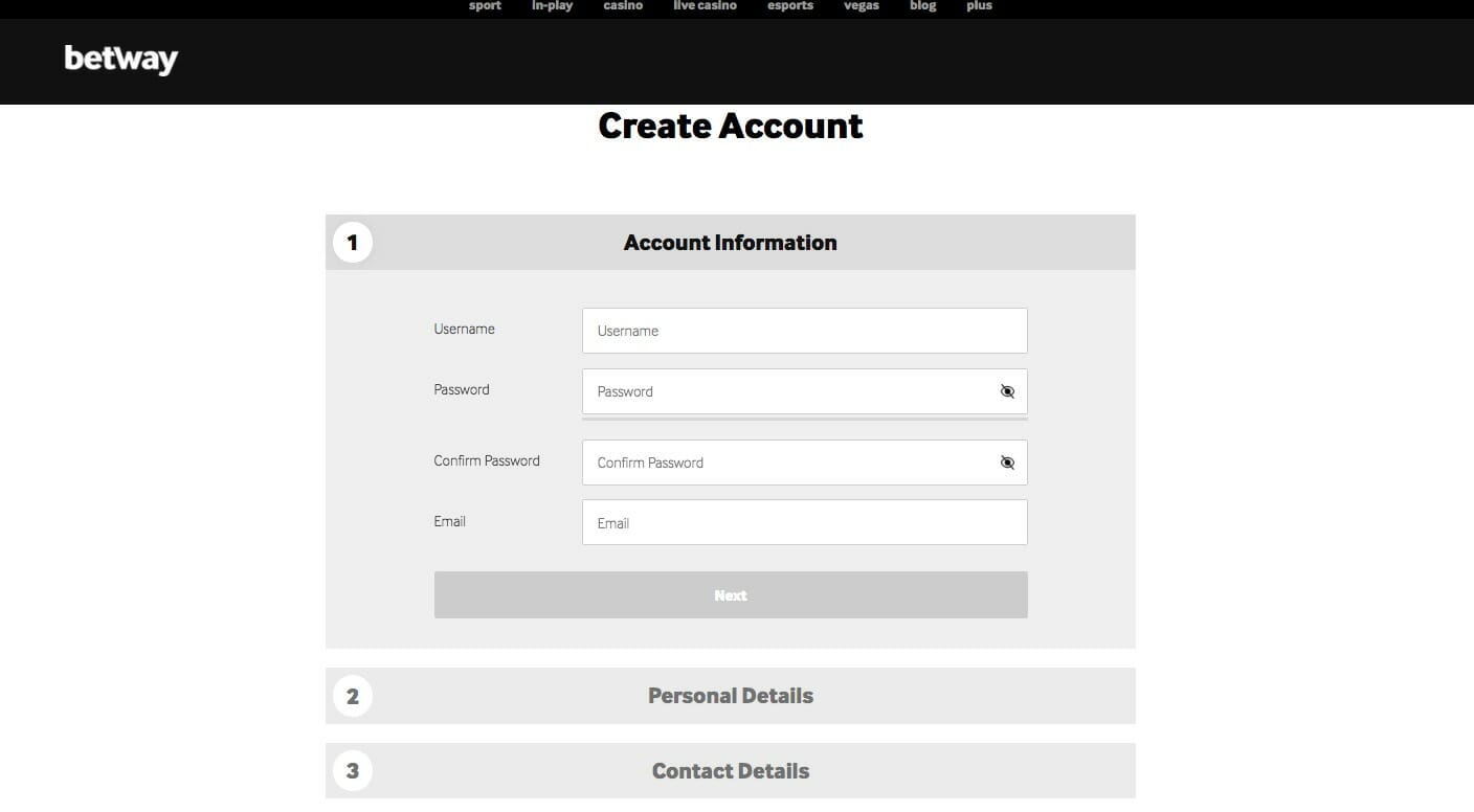 Betway create account