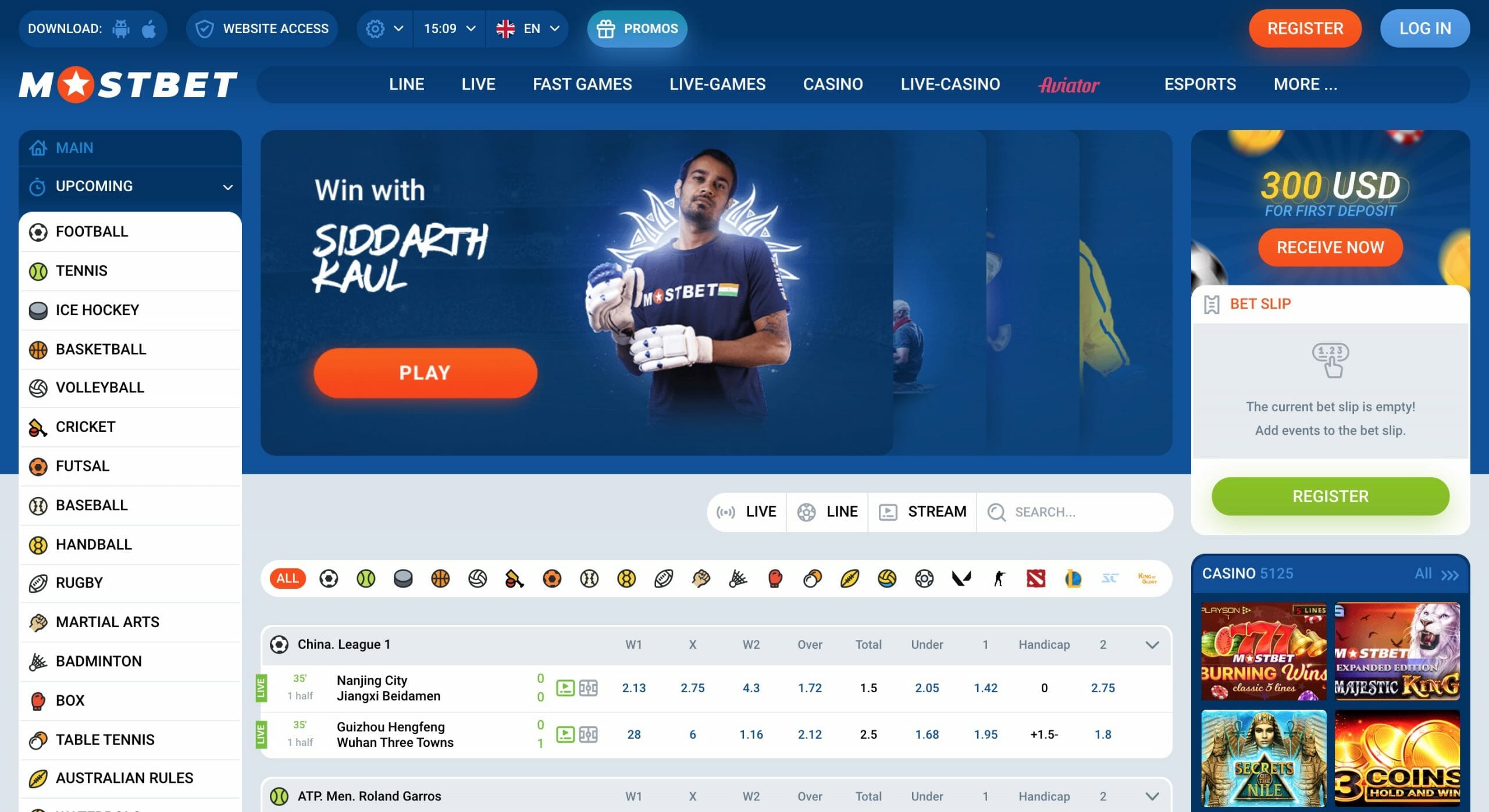 MostBet main page